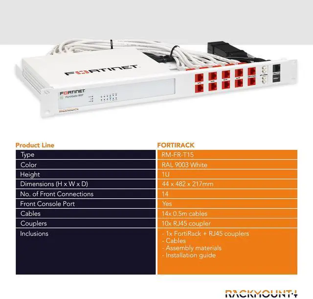Alt view image 4 of 5 - Rackmount.IT Rack Mount Kit for Fortinet FortiGate 80F / 81F / 80F-Bypass  1U 19 Rackmount  Front-Facing Ports (RM-FR-T15)