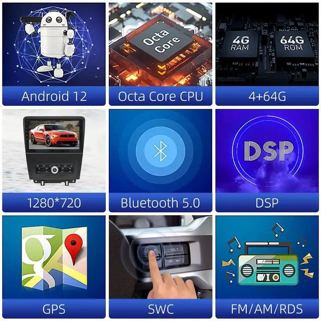 Alt view image 3 of 5 - CZSWCH Android 12 Stereo for Ford Mustang (2010-2014) Manual AC,10 inch IPS Screen Octa Core 4G+64G Build-in Wireless Carplay/Android Auto/DSP Free AHD Camera