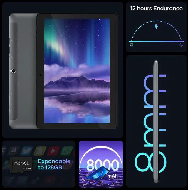 Alt view image 3 of 5 - FANGOR 10.1 Inch Android 11.0 Tablet, C10 With Octa-Core Processor, 3GB RAM, 32GB Storage, 128GB Expandable, 1920x1200 IPS Display Touchscreen