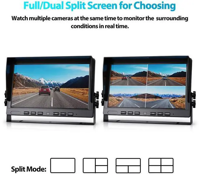 Alt view image 3 of 5 - Fookoo  10" 1080P Wired Backup Camera System Kit,10" HD Quad Split Screen Monitor with Recording IP69 Waterproof Rear View Side View Camera Parking Lines for Truck/Semi-Trailer/Box Truck/RV(DY104)