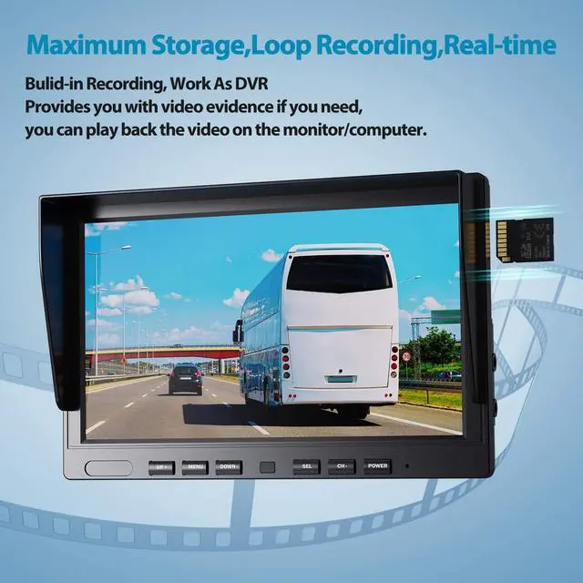 Alt view image 5 of 5 - Fookoo  10" 1080P Wired Backup Camera System Kit,10" HD Quad Split Screen Monitor with Recording IP69 Waterproof Rear View Side View Camera Parking Lines for Truck/Semi-Trailer/Box Truck/RV(DY104)
