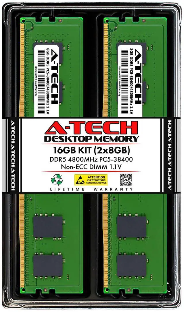 Main image of A-Tech 16GB Kit (2x8GB) DDR5 4800MHz PC5-38400 CL40 UDIMM 1.1V Non-ECC Unbuffered DIMM 288-Pin Desktop PC/Computer RAM Memory Upgrade Modules