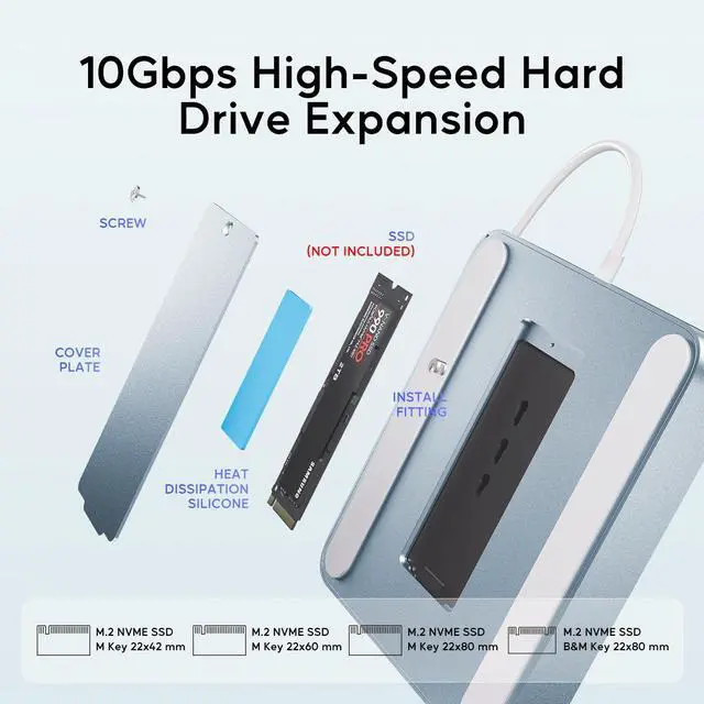 Alt view image 5 of 5 - USB C HUB for iMac 24 inch 2021/2023/2024, PULWTOP USB Hub Adapter iMac Accessories for iMac M1/M3/M4 with USB C 10Gbps 3*USB A SD/TF, Docking Station Support Expand M.2 SSD (Not Included),Blue