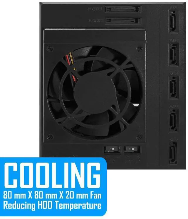Alt view image 4 of 5 - Kingwin Hard Drive Enclosure for Computer PC Case Internal 5 Bay Hot Swap for 3.5 HDD SSD, SATA Backplane Aluminum Trayless Mobile Rack, Support SATA I/II/III & SAS I/II 6 Gbps Performance