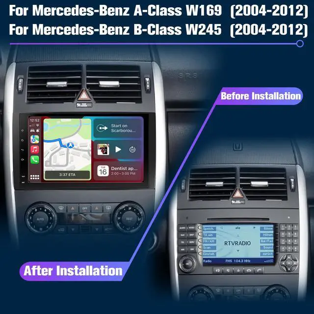 Alt view image 2 of 5 - Radio for W639: 64G Double Din Car Stereo with Bluetooth AM FM Wireless Carplay Auto for Mercedes Benz W169 2004-2012, 9" Touch Screen Android System Head Unit Play with Backup Camera FMAM for Apple