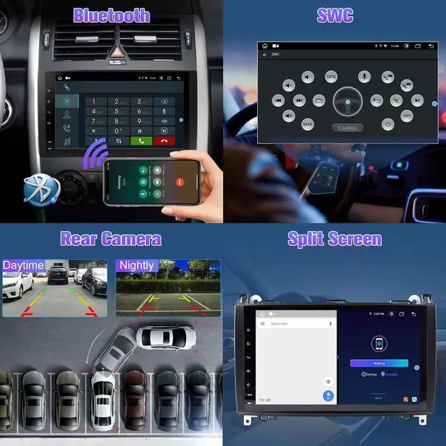Alt view image 4 of 5 - Radio for W639: 64G Double Din Car Stereo with Bluetooth AM FM Wireless Carplay Auto for Mercedes Benz W169 2004-2012, 9" Touch Screen Android System Head Unit Play with Backup Camera FMAM for Apple