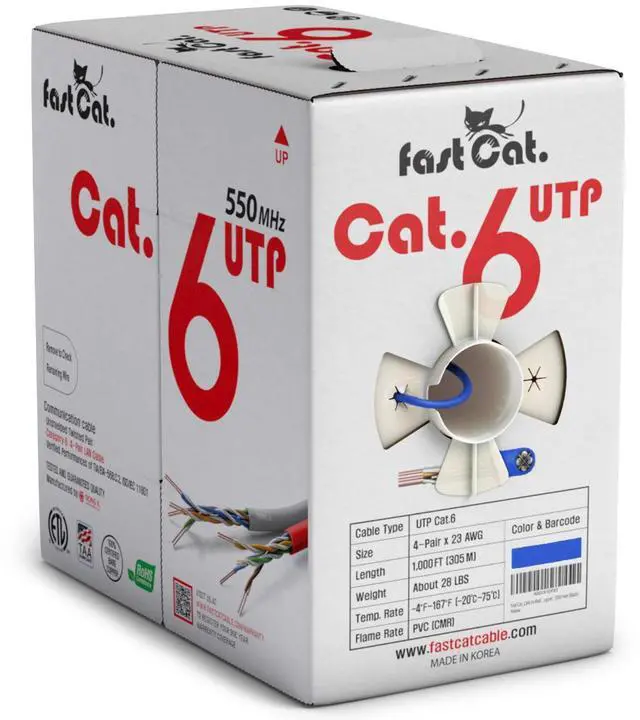 Main image of fast Cat. Cat 6 Ethernet Cable 1000ft (Blue) - 23 AWG, CMR, Insulated Solid Bare Copper Wire Cat 6 Cable with Noise Reducing Cross Separator - 550MHZ / 10 Gigabit Speed UTP LAN Cat6 Cable 1000ft - CMR
