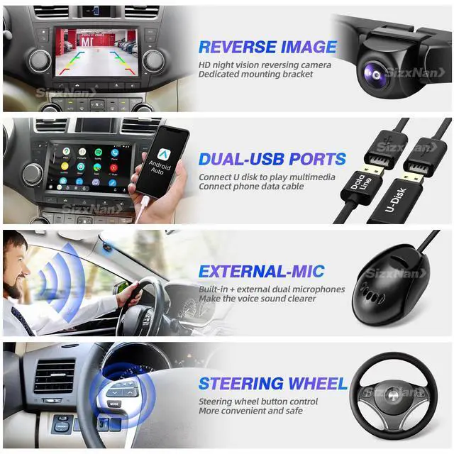 Alt view image 5 of 5 - SizxNanv Android Touch Screen Compatible with Carplay Android Auto,Car Radio Stereo Bluetooth Navigation Multimedia Player GPS WiFi FM/AM Backup Camera Head Unit for Toyota Highlander 4GRAM64GROM
