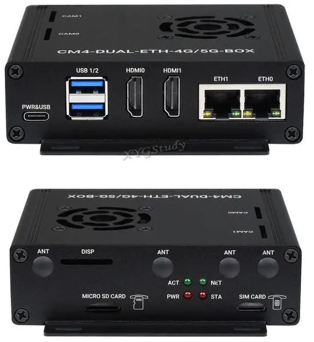 Main image of XYGStudy Dual Gigabit Ethernet 5G/4G Mini-Computer with Metal Case and Cooling Fan Based On Raspberry Pi Compute Module 4 (NOT Included (CM4-DUAL-ETH-4G/5G-BOX)