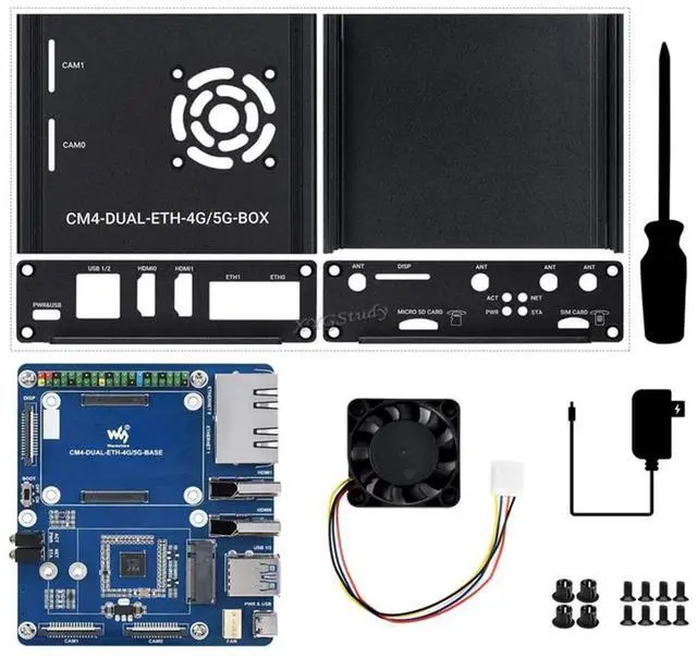 Alt view image 2 of 5 - XYGStudy Dual Gigabit Ethernet 5G/4G Mini-Computer with Metal Case and Cooling Fan Based On Raspberry Pi Compute Module 4 (NOT Included (CM4-DUAL-ETH-4G/5G-BOX)