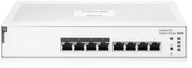Main image of HPE Networking Instant On Switch Series 1830 8-Port Gb Smart-Managed Layer 2 Ethernet Switch with PoE | 8X 1G | 4X CL4 PoE (65W) | Fan-Less | US Cord (JL811A#ABA)