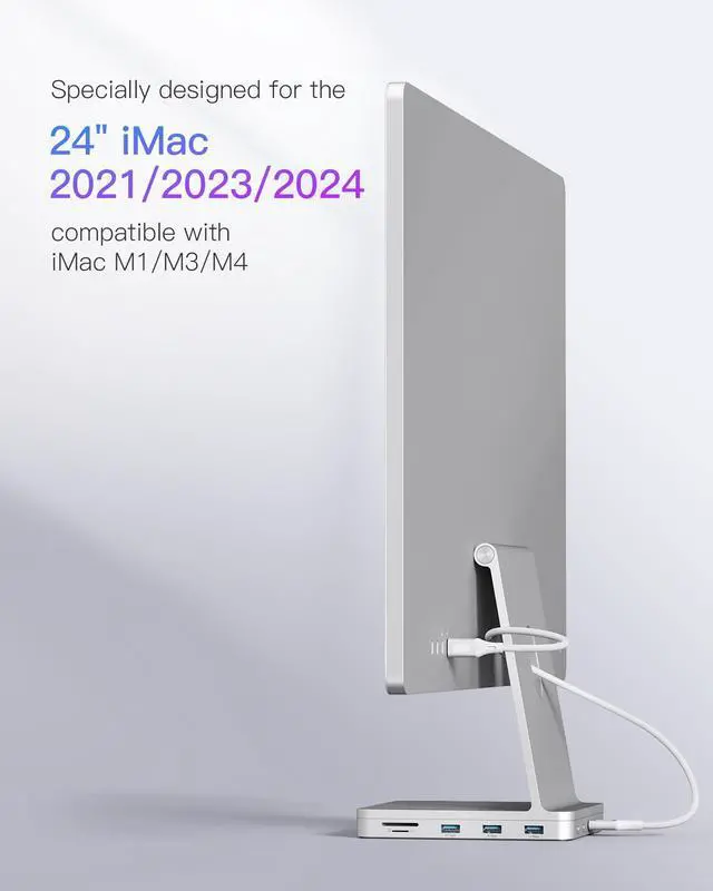 Alt view image 2 of 5 - Inateck USB C Hub for iMac, Docking Station Compatible with iMac 24 Inch 2021/2023, USB 3.2 Gen 2, 8-in-1 Aluminium USB Hub with NVMe SSD Enclosure, USB C 10 Gbps and SD/TF Card Reader, DK2001