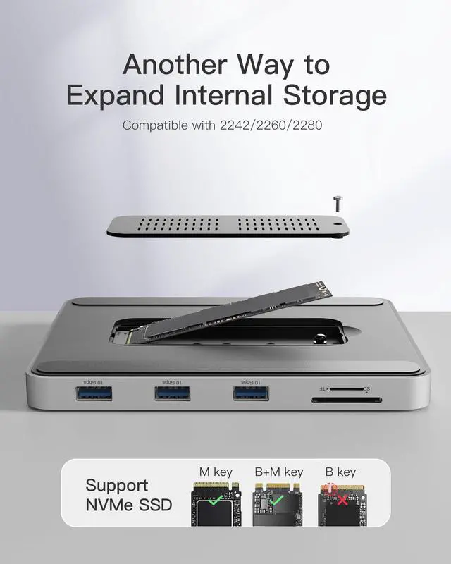 Alt view image 4 of 5 - Inateck USB C Hub for iMac, Docking Station Compatible with iMac 24 Inch 2021/2023, USB 3.2 Gen 2, 8-in-1 Aluminium USB Hub with NVMe SSD Enclosure, USB C 10 Gbps and SD/TF Card Reader, DK2001