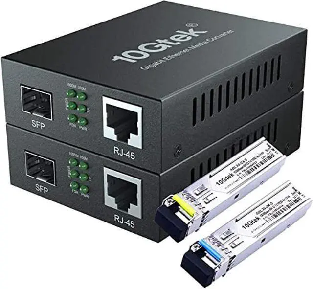 Main image of a Pair of Gigabit Ethernet Bidi Media Converter, SingleMode Single LC Fiber to Ethernet RJ45 Converter for 10/100/1000Base-Tx to 1000Base-LX, UL Certified, up to 3-km