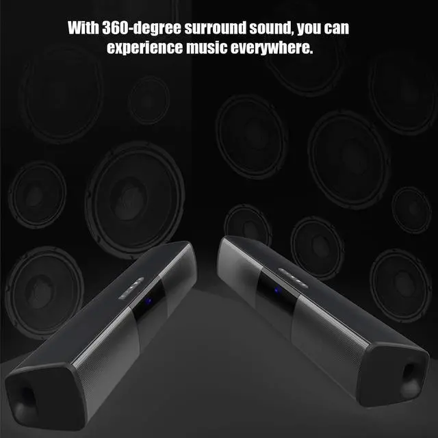 Alt view image 4 of 5 - Lazmin112 Wireless Bluetooth Speaker, Insert Card U Disk Wall Sound Long Bar Subwoofer, AUX Connection FM Radio 360degree Surround Sound for TVs/Gaming