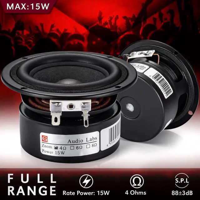 Alt view image 4 of 5 - Facmogu 3 inch Tweeter Speakers HiFi Full Range Woofer Loudspeaker, 2 PCS 4 Ohm Anti-Magnetic Speakers for 2.0/2.1 Boom Box Satellites Speaker DIY (4)