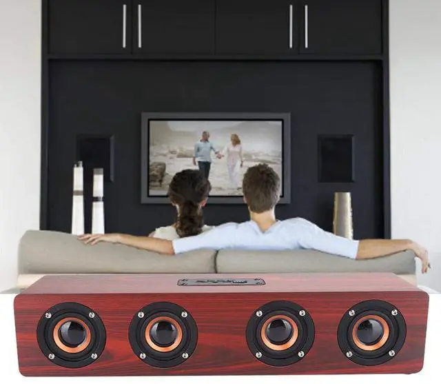 Alt view image 2 of 5 - ciciglow Red Wood Grain Bluetooth Speaker, Portable Soundbar Speaker with 3W Subwoofer PC Phone Desktop Music Player