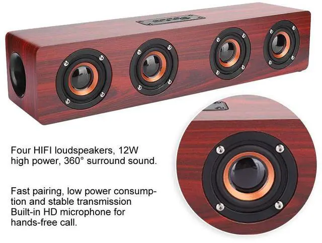 Alt view image 4 of 5 - ciciglow Red Wood Grain Bluetooth Speaker, Portable Soundbar Speaker with 3W Subwoofer PC Phone Desktop Music Player