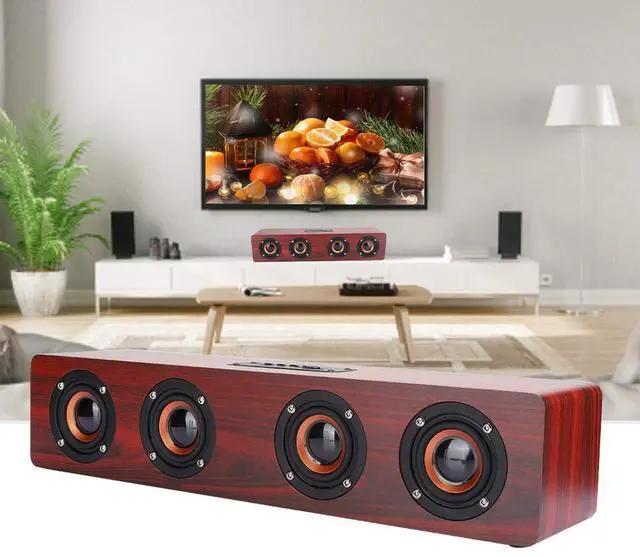 Alt view image 3 of 5 - ciciglow Red Wood Grain Bluetooth Speaker, Portable Soundbar Speaker with 3W Subwoofer PC Phone Desktop Music Player