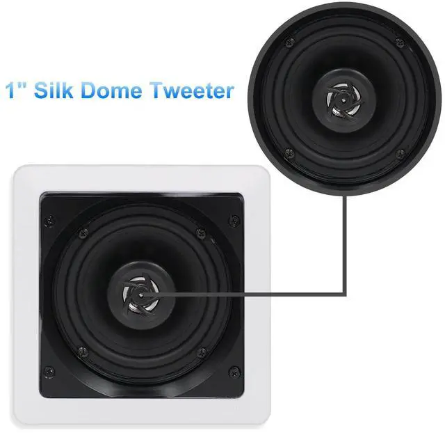 Alt view image 3 of 5 - Herdio 5.25 Inch Passive Ceiling Speakers Pair, 160W 2-Way in Wall Speaker, Square Flush Mount Speakers for Home Theater, Living Room, Office