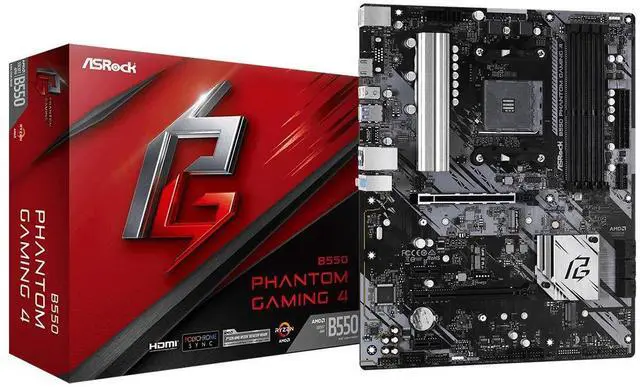 Main image of ASRock B550 Phantom Gaming 4 Supports AMD AM4 Socket Ryzen(tm) 3000, 3000 G-Series, 4000 G-Series, 5000 and 5000 G-Series Desktop Processors Motherboard