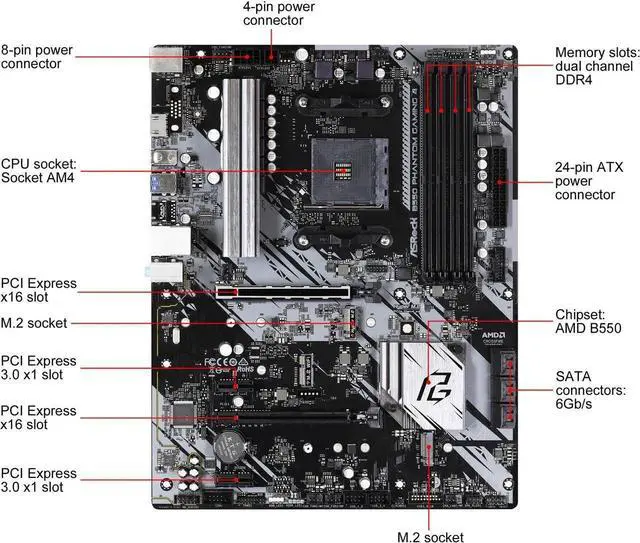 Alt view image 2 of 5 - ASRock B550 Phantom Gaming 4 Supports AMD AM4 Socket Ryzen(tm) 3000, 3000 G-Series, 4000 G-Series, 5000 and 5000 G-Series Desktop Processors Motherboard