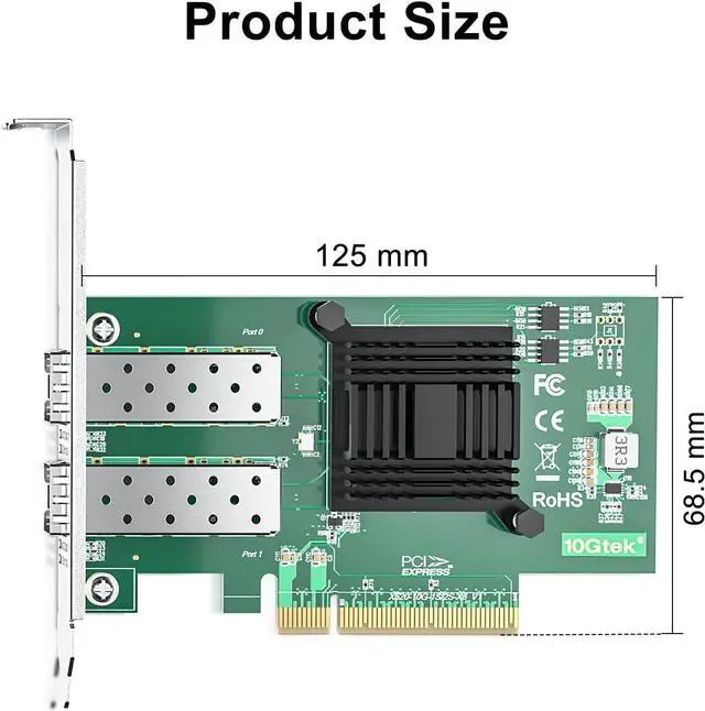 Alt view image 4 of 5 - 10Gtek 10Gb PCI-E NIC Network Card, Dual SFP+ Port, with Intel 82599ES Controller, PCI Express Ethernet LAN Adapter Support Windows Server/Linux/VMware, Compare to Intel X520-DA2(E10G42BTDA)