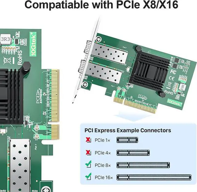 Alt view image 3 of 5 - 10Gtek 10Gb PCI-E NIC Network Card, Dual SFP+ Port, with Intel 82599ES Controller, PCI Express Ethernet LAN Adapter Support Windows Server/Linux/VMware, Compare to Intel X520-DA2(E10G42BTDA)