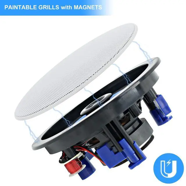 Alt view image 5 of 5 - Herdio 4 Inches Flush Mount 2 Way Full Range in Wall Bluetooth Ceiling Speakers,Great for Humid Indoor Outdoor Placement Bath, Kitchen,Bedroom,Covered Porches A Pair