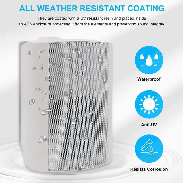 Alt view image 3 of 5 - Herdio 4 Inches Passive Indoor Outdoor Speakers Waterproof Wired 200 Watt with Powerful Bass,Wall Mount Speakers for Patio Garage Covered Deck