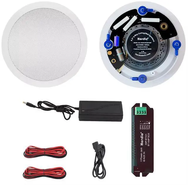 Main image of Herdio 6.5 Inch Bluetooth Ceiling Speakers 320W 2-Way Flush Mount in Wall Speakers for Home Bathroom Kitchen Office with Full Range Superior Sound,HCS-818BT