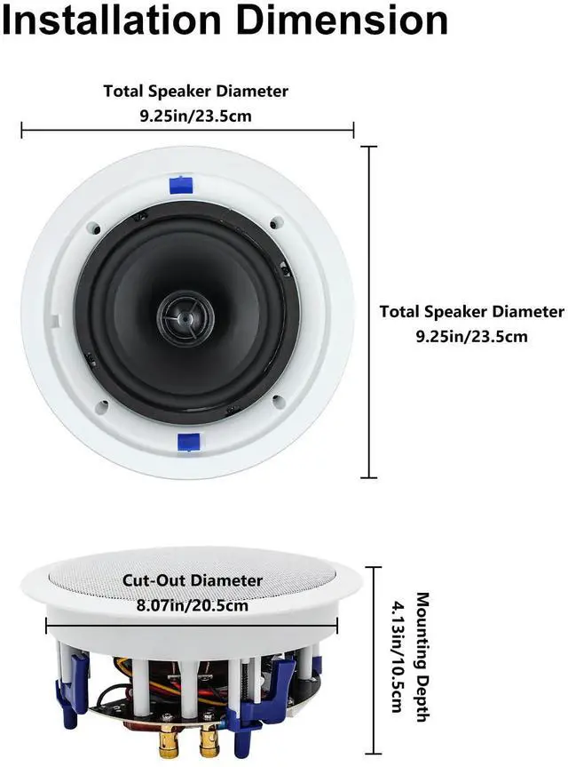 Alt view image 2 of 5 - Herdio 6.5 Inch Bluetooth Ceiling Speakers 320W 2-Way Flush Mount in Wall Speakers for Home Bathroom Kitchen Office with Full Range Superior Sound,HCS-818BT