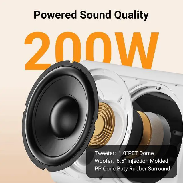 Alt view image 4 of 5 - STUDIOFINIX 6.5 Inches Indoor Outdoor Bluetooth Speakers Waterproof Wired Wall Mount Active Speakers 400 Watt for Patio Garage,Deck,Backyard (White)