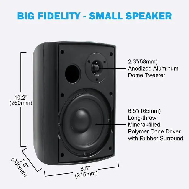 Alt view image 2 of 5 - Herdio 6.5 Inch 400W Outdoor Speakers Wired Waterproof with Powerful Bass,Wall Mount Speakers for Patio Garage Covered Deck,All-Weather Durability (Pair,Black)