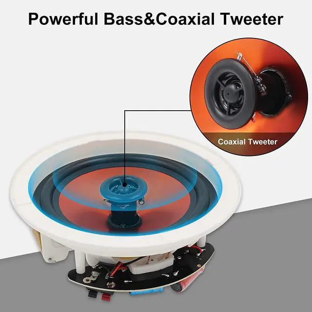 Alt view image 2 of 5 - Herdio 6.5 Inch Ceiling Speakers Bluetooth (Pairs) 300 Watt Flush Mount in Wall Amplifier Receiver Suitable for Indoor Home & Covered Outdoor Porch