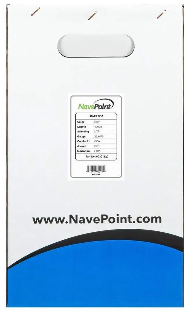 Alt view image 2 of 3 - NavePoint Cat6 (CCA), 1000ft, Grey, Solid Bulk Ethernet Cable, 550MHz, 23AWG 4 Pair, Unshielded Twisted Pair (UTP)
