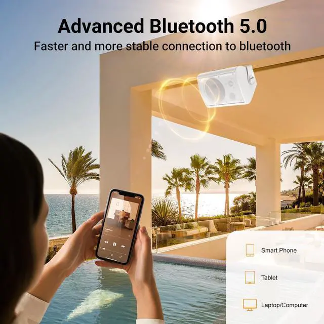 Alt view image 3 of 5 - STUDIOFINIX 6.5 Inches Indoor Outdoor Bluetooth Speakers Waterproof Wired Wall Mount Active Speakers 400 Watt for Patio Garage,Deck,Backyard (White)