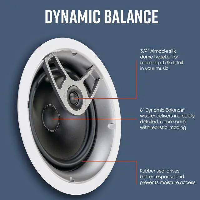 Alt view image 2 of 5 - Polk Audio MC80 2-Way in-Ceiling 8" Speaker (Single) | Dynamic Built-in Audio | Perfect for Humid Indoor/Enclosed Areas | Bathrooms, Kitchens, Patios | White