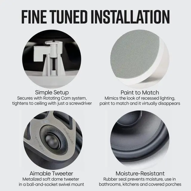 Alt view image 4 of 5 - Polk Audio MC80 2-Way in-Ceiling 8" Speaker (Single) | Dynamic Built-in Audio | Perfect for Humid Indoor/Enclosed Areas | Bathrooms, Kitchens, Patios | White