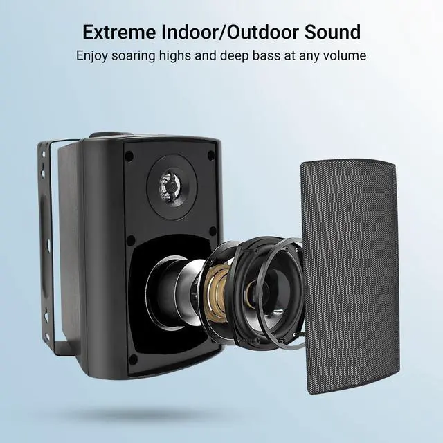 Alt view image 3 of 5 - Herdio 4 Inch Outdoor Bluetooth Speakers Waterproof Wired 200 Watt,Indoor, Patio,Deck Wall Mount Speakers (Black)