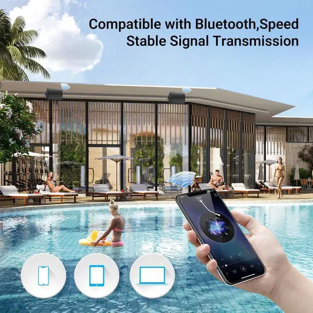 Alt view image 5 of 5 - Herdio 4 Inch Outdoor Bluetooth Speakers Waterproof Wired 200 Watt,Indoor, Patio,Deck Wall Mount Speakers (Black)