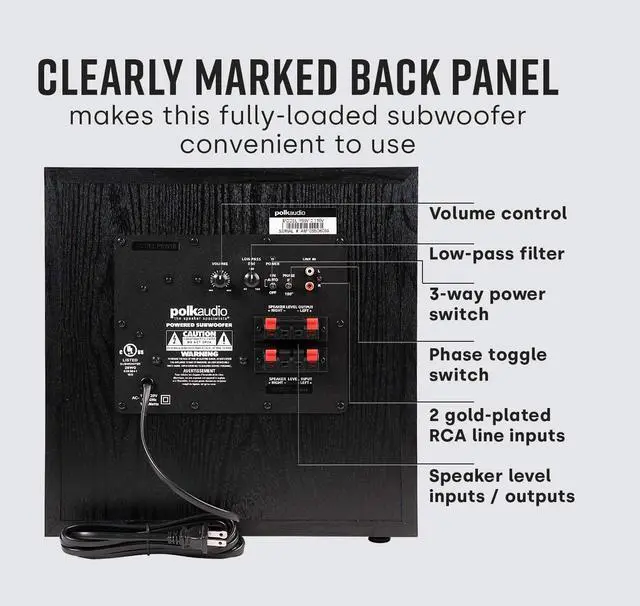 Alt view image 5 of 5 - Polk Audio PSW10 10" Powered Subwoofer  Power Port Technology, Up to 100 Watts, Big Bass in Compact Design, Easy Setup with Home Theater Systems, Timbre-Matched with Monitor & T-Series Polk Speakers
