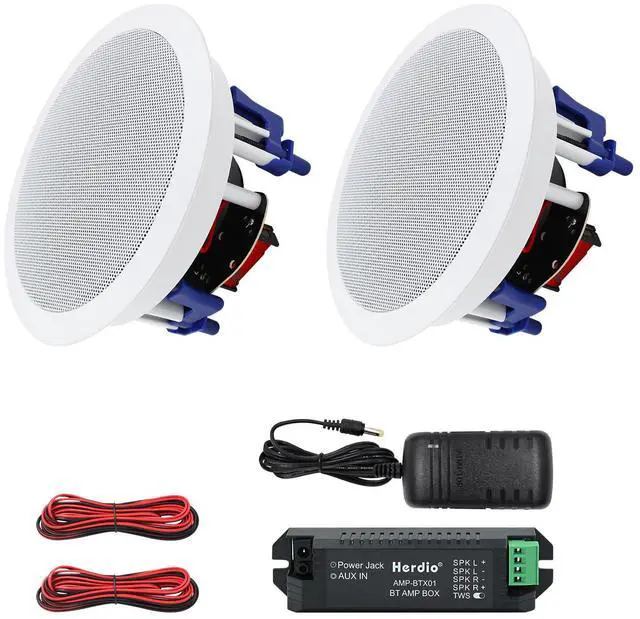 Main image of Herdio 5.25 Inch Bluetooth Ceiling Speakers Home Recessed Speaker System 300 Watts Suitable for Humid,Kitchen,Bedroom,Bathroom,Covered Patio (A Pair)