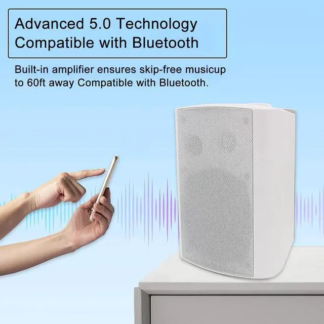 Alt view image 2 of 5 - Herdio 5.25 Inch 300 Watts Indoor Outdoor Bluetooth Speakers Waterproof Wall Mount Speakers Wired System All Weather Resistant for Patio Porch Home Theather Backyard(White)