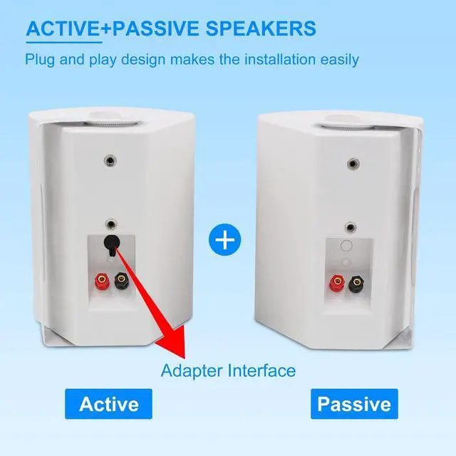 Alt view image 3 of 5 - Herdio 5.25 Inch 300 Watts Indoor Outdoor Bluetooth Speakers Waterproof Wall Mount Speakers Wired System All Weather Resistant for Patio Porch Home Theather Backyard(White)