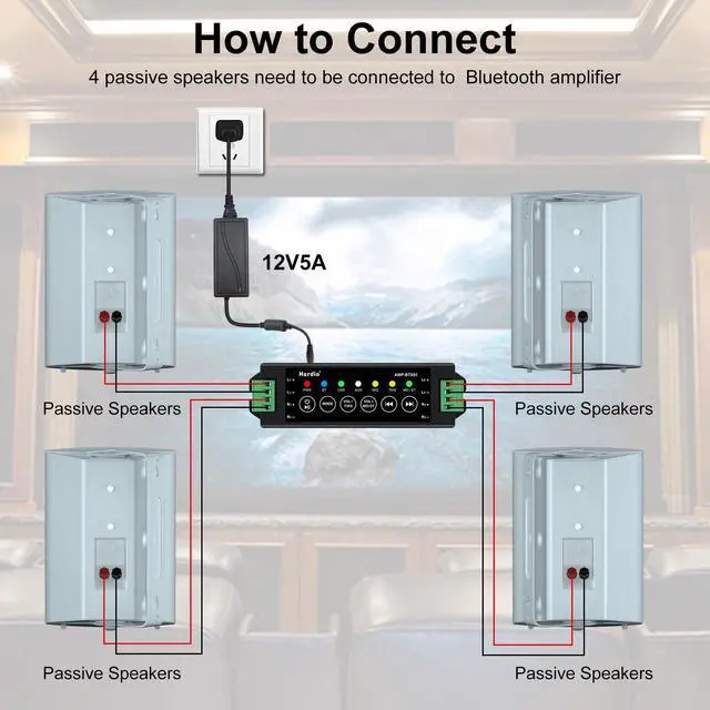 Alt view image 3 of 5 - Herdio 5.25 Inch 600W Outdoor Bluetooth Speakers Waterproof Wired Wall Mount Weatherproof Loudspeaker System for Indoor- Outdoor Garden Poolside Patio Garage Home(4 Speakers,White)