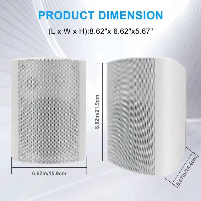 Alt view image 2 of 5 - Herdio 5.25 Inch 600W Outdoor Bluetooth Speakers Waterproof Wired Wall Mount Weatherproof Loudspeaker System for Indoor- Outdoor Garden Poolside Patio Garage Home(4 Speakers,White)