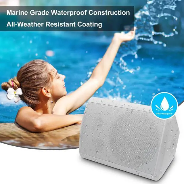 Alt view image 3 of 5 - Herdio 800W 6.5 Inch Outdoor Speakers Bluetooth Waterproof Wired with Superior Amplifier, Wall Mounted Sound System, Enhanced Bass & Durable, Mountable Swivel Brackets, for Patio Home (2 Pairs, White)