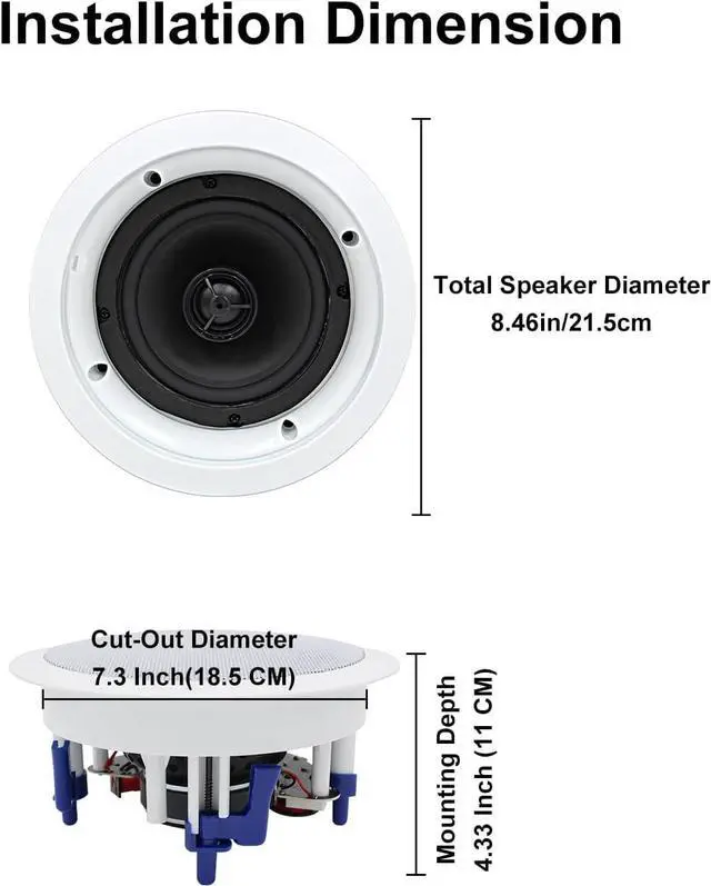 Alt view image 3 of 5 - Herdio 5.25 Flush Mount Bluetooth Ceiling Speaker System Max Power 600 Watts Great for Humid Indoor Outdoor, Kitchen,Bedroom,Bathroom,Home Theater,Covered Porches(4 Pcs)