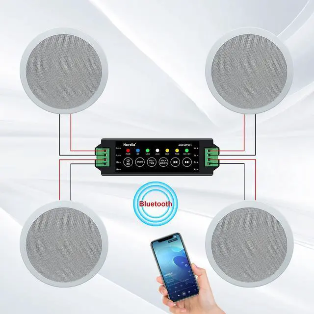 Alt view image 2 of 5 - Herdio 5.25 Flush Mount Bluetooth Ceiling Speaker System Max Power 600 Watts Great for Humid Indoor Outdoor, Kitchen,Bedroom,Bathroom,Home Theater,Covered Porches(4 Pcs)